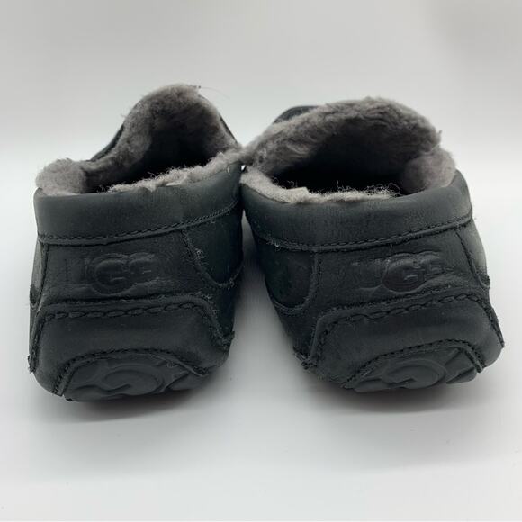 UGG Ascot Leather Shearling Lined Slippers In Black Marble Size 11 Lounge Comfy - Picture 8 of 13